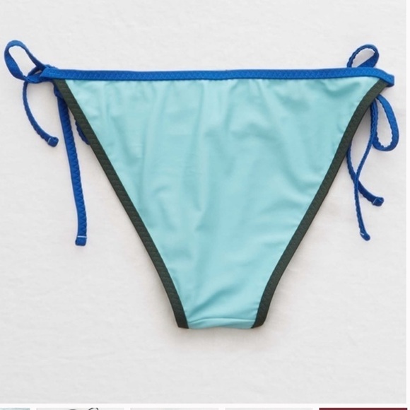 Aerie Tie Side Color block Cheeky Bum Coverage String Bikini Bottoms NWOT - Picture 2 of 4